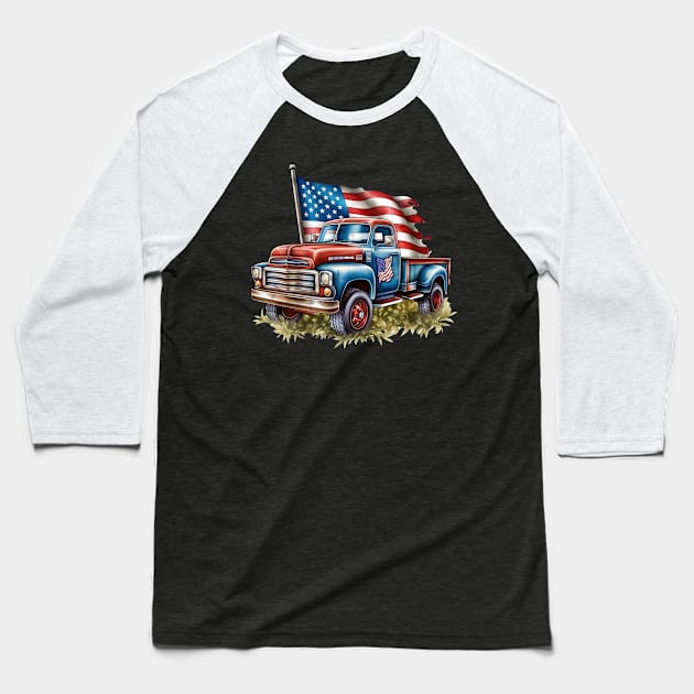 4th of July Ford Pickup Design Baseball T-Shirt by Kingdom Arts and Designs